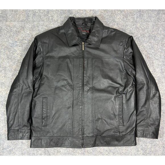 Phase Two Mens Vintage Leather Bomber Jacket Sz XL Black Motorcycle Aviator 80s - Picture 1 of 11